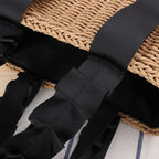 Structured summer handbag hand woven in natural straw with a honeycomb texture