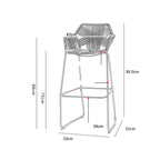 Bar chair with a hand woven beige synthetic rattan seat and hexagon back on black legs