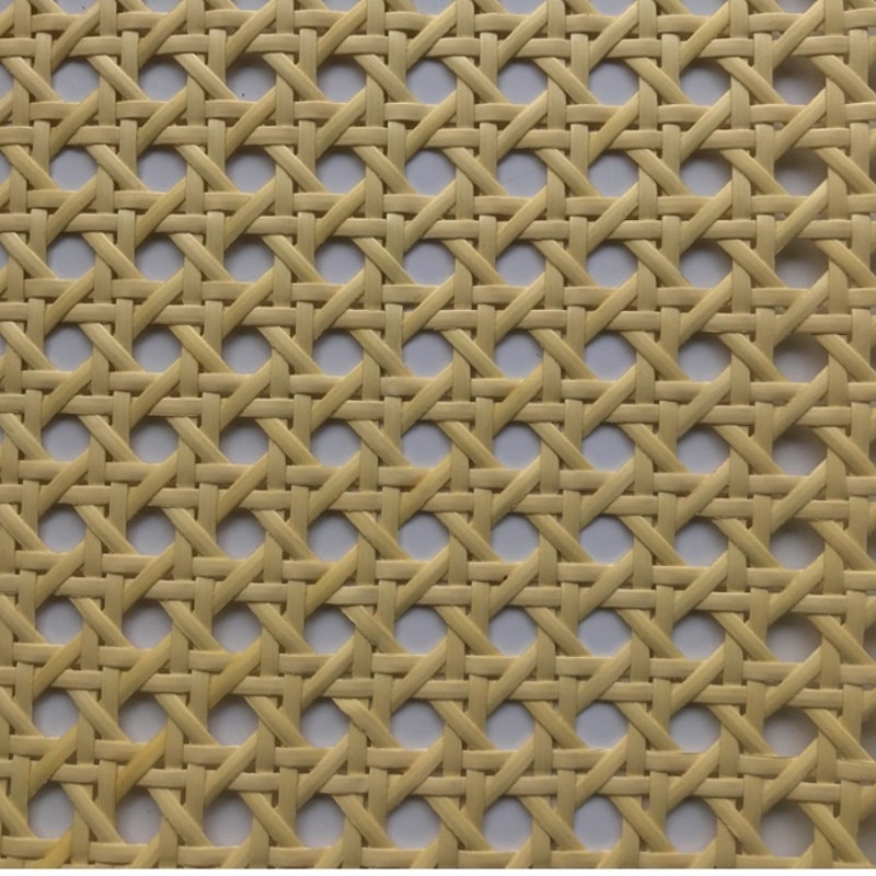 Roll of woven synthetic rattan webbing in beige or brown