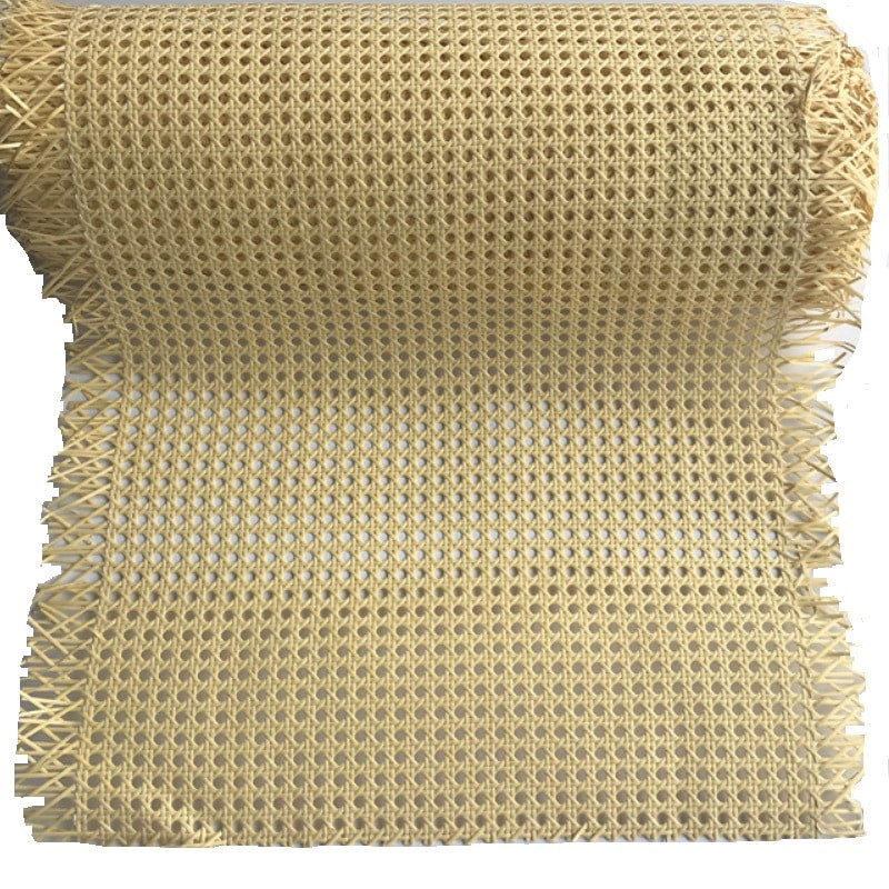 Roll of woven synthetic rattan webbing in beige or brown