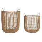 Tall open weave rattan laundry baskets with handles