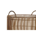 Tall open weave rattan laundry baskets with handles