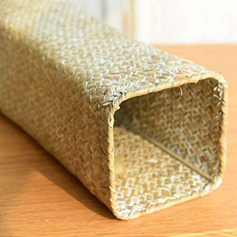 Tall square woven seagrass vase