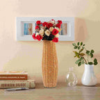Tall cylinder vase in handwoven brown wicker