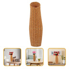 Tall cylinder vase in handwoven brown wicker