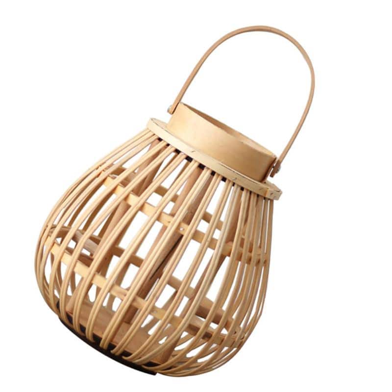 Tall slender hand woven natural rattan decorative lantern