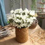 Tall woven brown basket with rattan handles