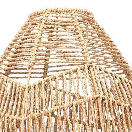Teardrop shaped lamp shade hand woven in natural rattan