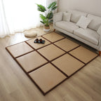 Thick folding Japanese bamboo floor mat in brown with nine panels