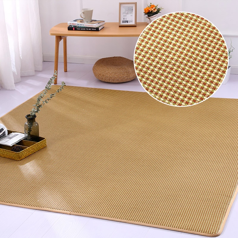 Thick woven rattan tatami mat in a bright living room
