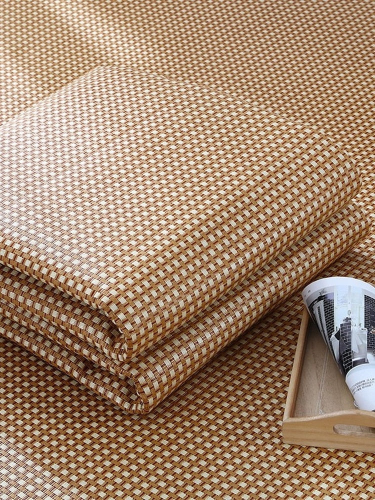 Thick woven rattan tatami mat in a bright living room