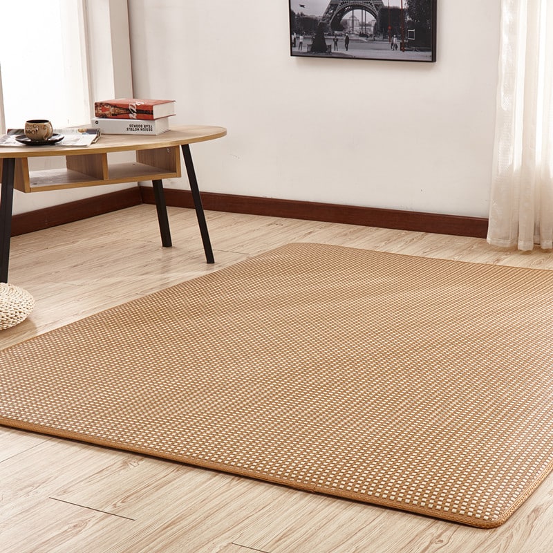 Thick woven rattan tatami mat in a bright living room