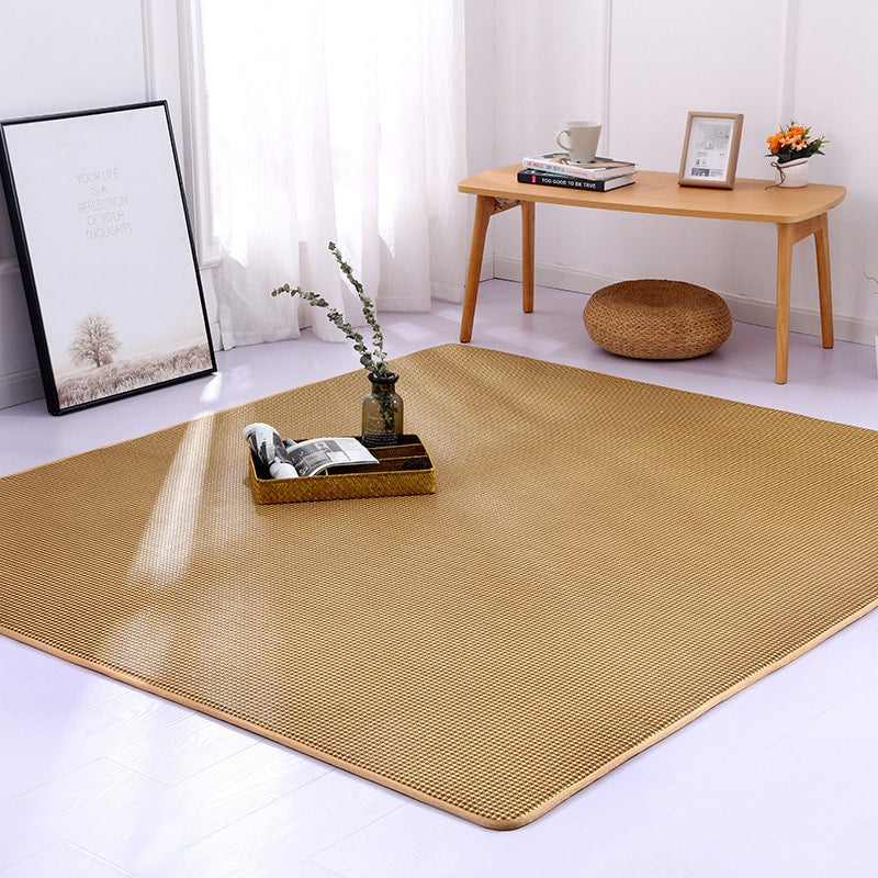 Thick woven rattan tatami mat in a bright living room