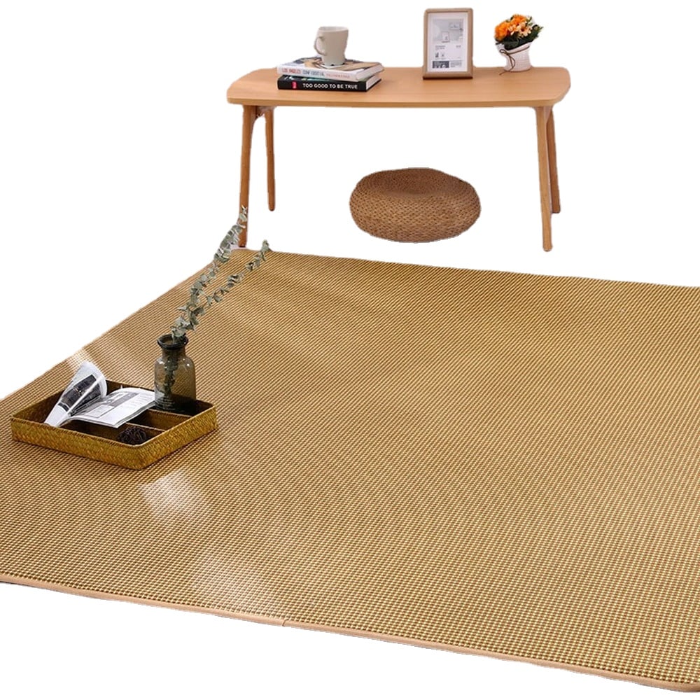 Thick woven rattan tatami mat in a bright living room