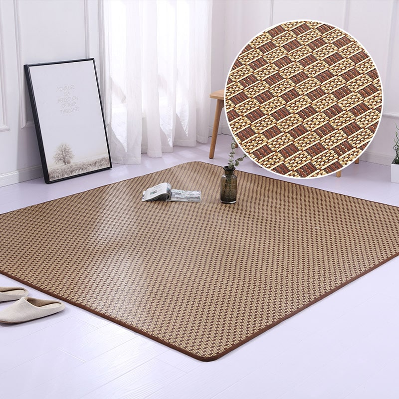Thick woven rattan tatami mat in a bright living room