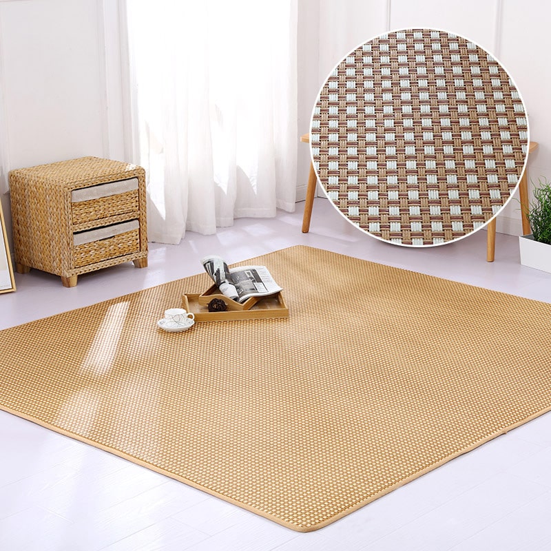 Thick woven rattan tatami mat in a bright living room