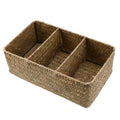 Rectangular woven organizer basket with three compartments
