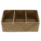 Rectangular woven organizer basket with three compartments