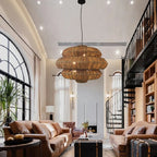 Tiered layered woven rattan pendant light