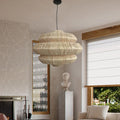 Tiered layered woven rattan pendant light