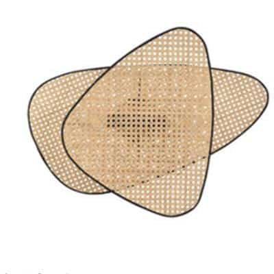 Wall sconce made of layered triangular cane webbing panels