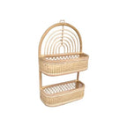 Two tier hanging rattan wall shelf with arched top