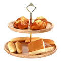 Two tier round bamboo serving tray