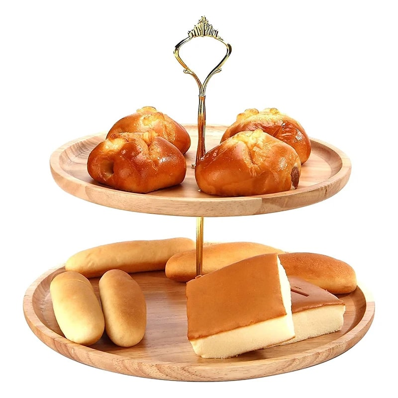 Two tier round bamboo serving tray