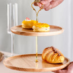 Two tier round bamboo serving tray