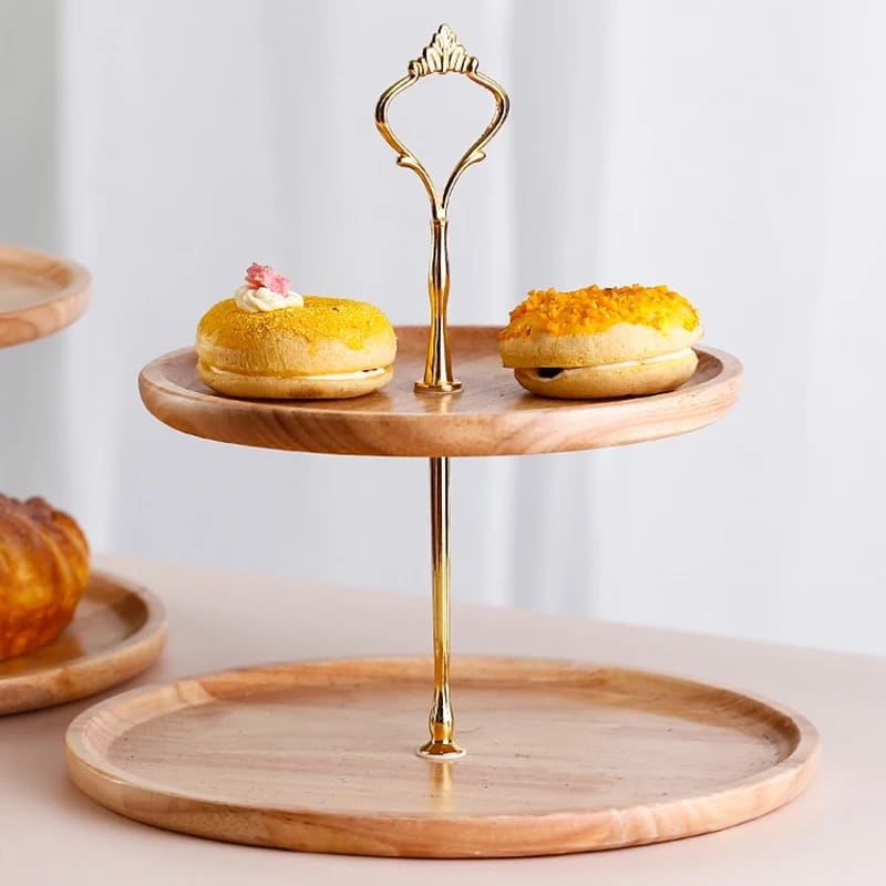 Two tier round bamboo serving tray