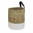 Two tone woven hanging planter with white base and dark strap