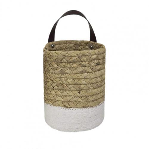 Two tone woven hanging planter with white base and dark strap