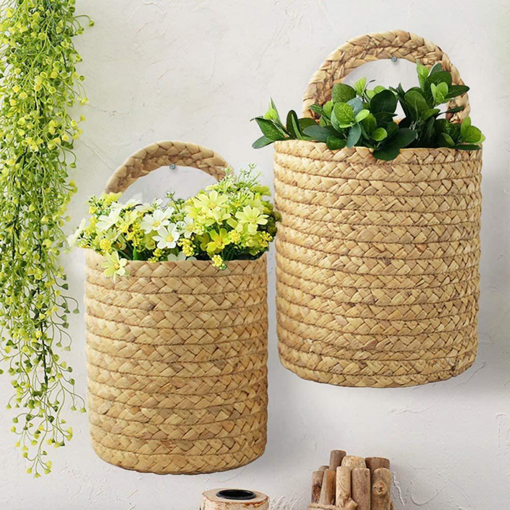 Two tone woven hanging planter with white base and dark strap