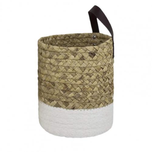 Two tone woven hanging planter with white base and dark strap