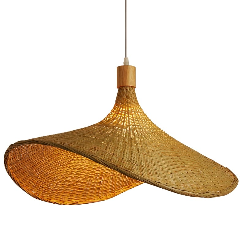 Wavy conical hat pendant woven in bamboo