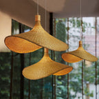 Wavy conical hat pendant woven in bamboo