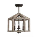 Vintage American style pendant light with a wood shade on a raw metal frame