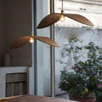 Long vintage arched brown wood pendant light