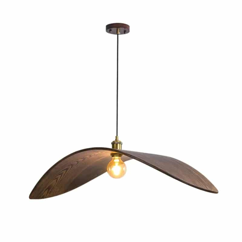 Long vintage arched brown wood pendant light