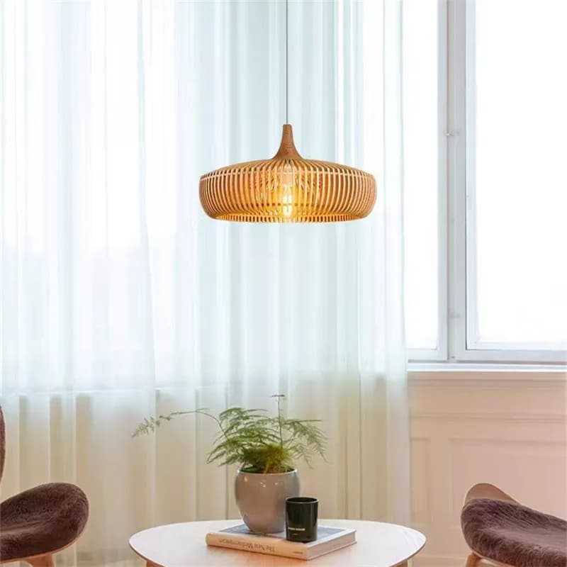Vintage pendant light in curved beige wood