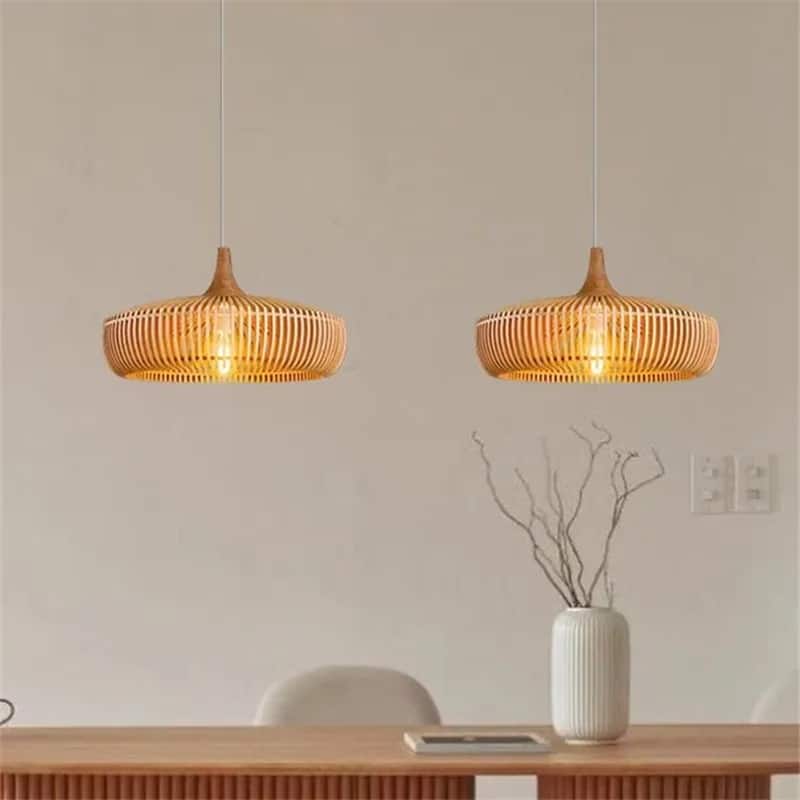 Vintage pendant light in curved beige wood