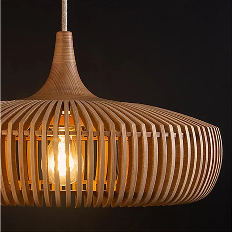 Vintage pendant light in curved beige wood