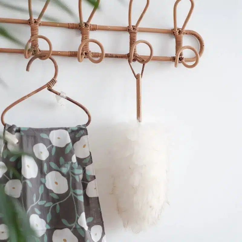Round hand woven dark rattan wall hook with five hooks