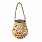 Round vintage style beige rattan look solar lantern