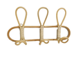 Vintage wall coat rack in hand woven rattan with three staggered hooks