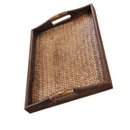 Vintage style rectangular rattan serving tray with handles