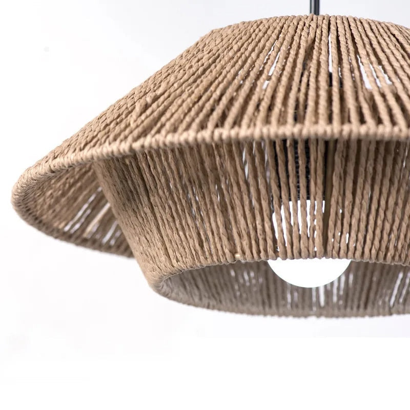 Round vintage lamp shade in brown woven paper rope