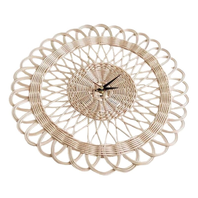 Round openwork woven rattan wall clock
