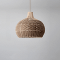 Rounded vintage chandelier hand woven in beige and brown wicker