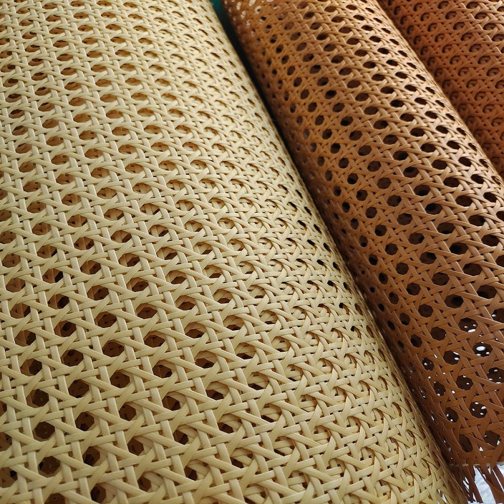 Roll of waterproof synthetic rattan cane webbing in beige or brown